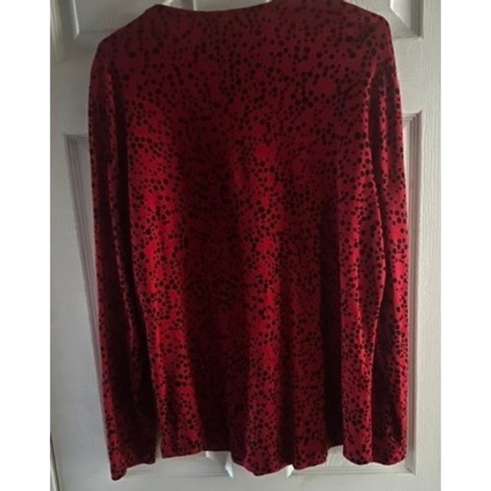 Chicos Red Black Dot Print Long Sleeve Cotton Top Crew Neck Size 3 XL - Picture 4 of 8